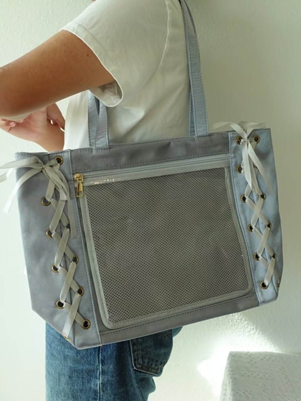 GRAY Y2K Kawaii Satin Ita Bag Tote Anime Clear Window Shoulder Bag Itabag